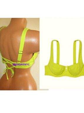 34DDD VICTORIA SECRET SWIM Lace-Up Back Strappy Bikini Top Neon Lime Green  NWT